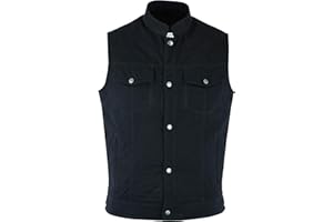 German Wear Herren Premium Denim Motorradweste mit Stehkragen, Anarchy Club Design, Schwarz