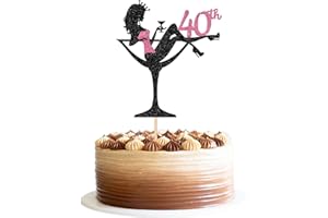 SYKYCTCY 1 Stück 40th Sitzendes Mädchen Tortendeko, Geburtstag Cake Topper Glitter High Heel Kuchen Deko für Lady Spa Bachelorette Thema Party Dekorationen Rosa