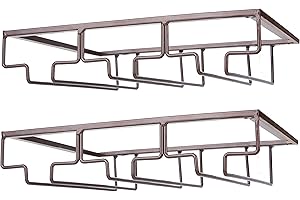 FOMANSH Soporte para copas de vino, para debajo del mueble, organizador de metal para bar o cocina, 2 unidades, Marrón