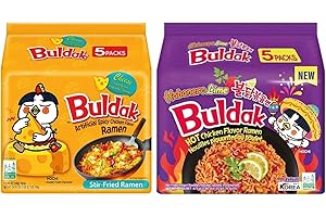 GENERIC Buldaak Hot Chicken Cheese Flavour Ramen (5 x 140g) + Buldak Habanero Lime Hot Chicken Ramen (5 x 135g) – Korean Spicy Instant Noodle Combo Pack | Halal | Extra Hot & Cheesy Fusion