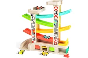 TOP BRIGHT Pista Macchinine per Bambini 1 2 Anni – Pista Auto da Corsa con 4 Mini Macchinine – Senza BPA, in Legno – Resistente e Sicura – Gioco Educativo Colorato e Divertente
