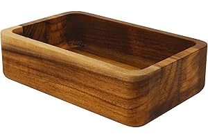 Jean & Len Organizer in legno di acacia, elegante contenitore per cosmetici, accessori e ufficio, con venature uniche, scatola di immagazzinaggio durevole, lavabile a mano, 18 x 12 x 5 cm