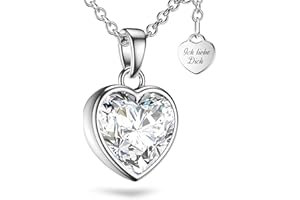 Amoonic Herzkette Silber 925 / Gold vergoldet I Halskette Damen verstellbar 45-50cm mit Herzanhänger Ich liebe Dich I Kette Damen mit Herz Echt Silberkette mit Stein Frauen Schmuck Geschenk für Sie