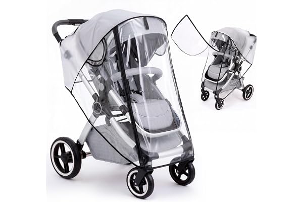 Orzbow Plastico Lluvia Silla Paseo Universal, Básico Transparente | Protector Lluvia Carro Bebe Universal, Puerta Enrollable de Cremallera para Fácil Acceso, Fácil de Instalar, Transpirable