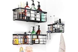 Lehuveky Duschablage ohne Bohren - 3 Stück Schwarz Duschregal - Rostfrei Badezimmer Regal mit Zahnbürstenhalter - Große Badregal Shampoo Halterung für Dusch