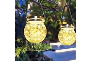 eaaerr Lanterne Solaire Extérieur, 2 Pièces 30LED Lumière de Jardin Solaire Étanche Mason Jar Solaire Lampe Suspendues Lanternes Solaires Décoratives pour Terrasse, Balcon, Patio (Blanc chaud)