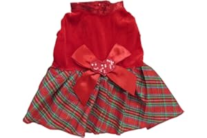 Tangpan Bow-Knot Christmas Pet Plaid Skirt Dog Clothes Santa Dress Size M