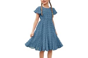 Flypigs Abiti da Bambina a Maniche Corte Abito da Principessa per Ragazza A-Line Elegante Abito da Sposa per Feste Tinta Unita Completi Scolastici Abbigliamento per Bambine 3-12 Anni