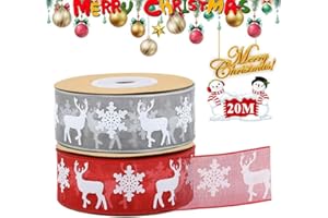 ZAWTR Organza Ribbon 2 Rolls, Red Grey Organza Christmas Ribbon Xmas Wrapping Ribbon 25mm with Snowflake Elk, 20M/22 Yards Christmas Ribbons for Gift Wrapping/Crafts/Wreaths/Bows/Cards/Xmas Tree Decor
