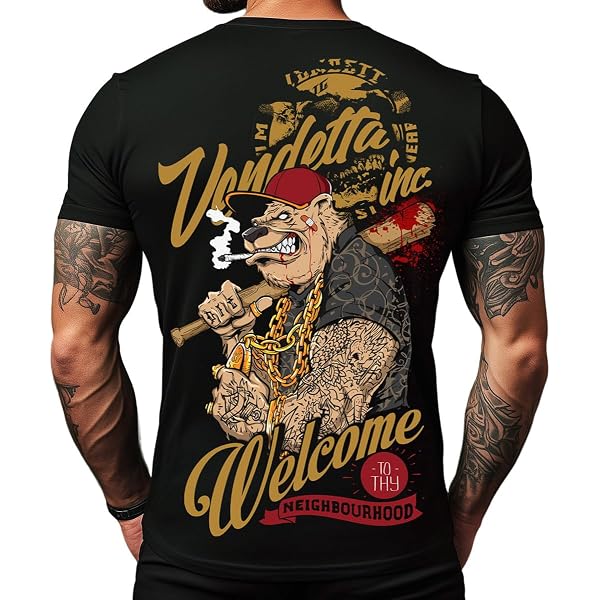 Maglietta Uomo Vendetta Inc. 'Time Is Money' – 100% Cotone, Stampa Fronte/Retro, Teschio E Orologio, Nero, Modello 1151