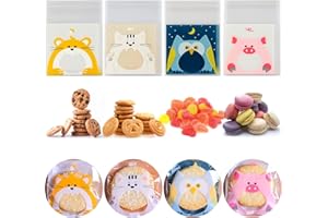AOOGON 200 Stücke Niedlich Süßigkeiten Taschen, Tierstil Selbstklebende Wiederverschließbare OPP Kunststoff Cookie Treat Bäckerei Geschenktüten für Snacks, Geschenk, DIY Accessoires, 4 Styles