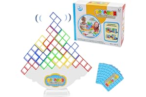 BIEPIS 32Pcs Tetra Tower Balance Game Tetris Tower Balancing Game DIY Assembling Building Tetra Stacking Blocks Board Table Games Team Tetra Tower Balancing Stacking Toys for Kids
