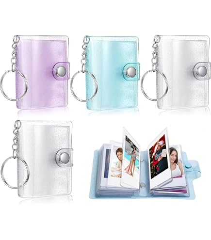 ZoeTekway Lot 2 Mini Albums Photo Portables 32 Poches Avec Mousqueton - Rose Et Blanc Album Photo Avec Mousqueton