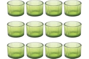 WYTNB 12 Pieces Green Glass Candle Holders, Glass Vertical Stripe Tealight Holder, Vintage Tealight Candle Holder, Table Centrepiece Holder, Romantic Holder for Wedding Tables Decorations