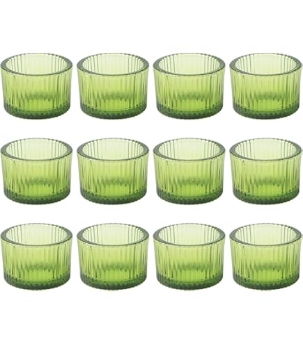 Glasseam Groene Glazen Kaarsenhouder: Set Van 8 Theelichthouders. Geribbelde Theelichthouders Voor Tafeldecoratie. Kleine Theelichthouder Voor Kerstmis, Bruiloften En Feesten. Woondecoratie