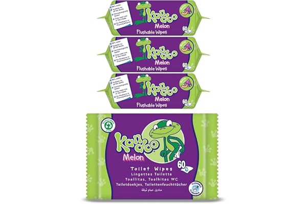 Kandoo Lingettes Melon Humides Jetables Adaptées aux Enfants Douceur Extrême 4 Packs de 60 lingettes, 240 unités