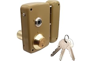 Lince Cerradura de Sobreponer 5056BHE70D I Cerradura tradicional Estrecha con Llave Serreta I Acabado en Oro I Tubo defensa de cilindro GIRATORIO