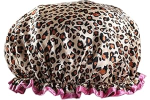 JAGOWA Reusable Waterproof Shower Cap - Double Thick, Leopard Red Border - Ideal for Bath & Shower - (1 Piece)