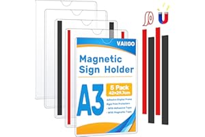 VAIIGO Soporte magnético A3 para letreros de pared, soporte magnético, protectores de impresión rígidos con cintas adhesivas y magnéticas, soporte de papel de plástico para oficina, hogar, tienda, 5