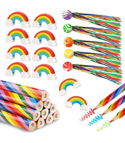 GOTFUN 10 Sacchetti Regalo Arcobaleno Per Bambini | 22x16x8 Cm In Carta Kraft | Per Caramelle, Bomboniere E Feste Di Compleanno | 5 Colori Vivaci Con Nuvole