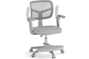 COSTWAY Silla Escritorio Juvenil, Silla Ergonómica Infantil con Asiento Giratorio 360°, Reposabrazos Ajustables, Silla Giratoria de Malla con Ruedas Universales para Niños