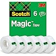 Scotch Magic Tape, 6 Rolls, 19 mm x 33 m - General Purpose Sticky Tape for Document Repair, Labelling & Sealing
