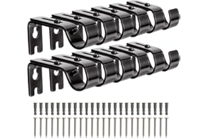 LOLYSIC Pack of 12 Curtain Rod Brackets, Heavy Duty Curtain Rod Holder for 2.5 cm Pole, Black Curtain Rod Holder