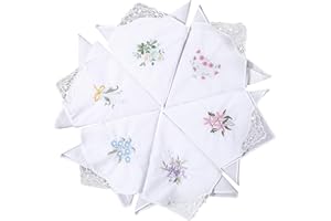 Ptwola 6 Pcs Ladies Handkerchiefs Flower Embroidered Handkerchiefs White Portable Soft Elegant Vintage Floral Lace Hankies for Women Wedding Afternoon Tea Party Daily Accessory Decorative Supplies