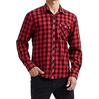 HISDERN Camisa a Cuadros de Manga Larga para Hombre Camisas de Franela a Cuadros Casuales con 2 Bolsillos Ajuste Regular con