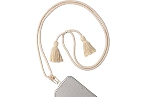 AHABIPERS Handykette Universal, Nylon Quasten Handy Kette, Verstellbarer Crossbody Handyschnur, Handy Umhängeband Kompatibel mit Meisten Smartphones, TPU Handy-Patch mit Metallring - Beige