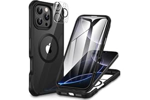 CENHUFO Magnética Funda iPhone 16 Pro MAX, [Compatible con MagSafe] Integrado 9H HD Cristal Templado Protector Pantalla y Protector cámara, 360 Grados Antigolpes Carcasa Capa Doble Cara Case -Negro