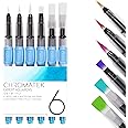 CHROMATEK Professional Aquapens X 6, Water Brush Pens for Painting, Water Drawing Brush Pens with 6 Different nibs, Portable Watercolor Brush Pens for Artists, Adults and Beginners