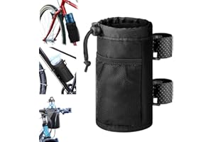 Garegce 1PCS Bike Cup Holder with Mesh Pockets Phone Bag, Water Bottle Holder with Drain Hole, Universal Waterproof Drink Bag with Drawstring for Handlebar Mountain Bike, Road Bicycle Wheelchair
