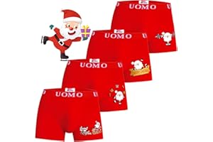 TRENDY BOY Lot de 4 Boxers de Noël pour Garçons – Caleçons en Coton Doux, sous-vêtements Rouges de Fête