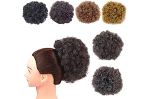 YTBYT Afro Puff cordon queue de cheval extension de cheveux synthétique bouclés feuilletée cordon queue de cheval faux petits pains court crépus cheveux bouclés queue de cheval pour les femmes noires（4#