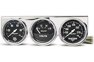 AUTO METER 2399 Autogage Öl-/Wasser-/Volt-Messgerät mit Chrom-Konsole, 6,7 cm, Schwarz