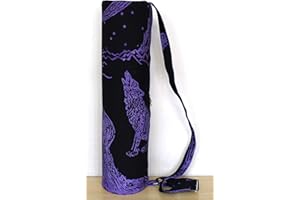 INDIAN CRAFT CASTLE Multi Flower Hippie Yoga Mat Carrier Bag with Shoulder Strap Yoga Mat Bag Gym Bag Beach Bag (Purple Crying Wolf)