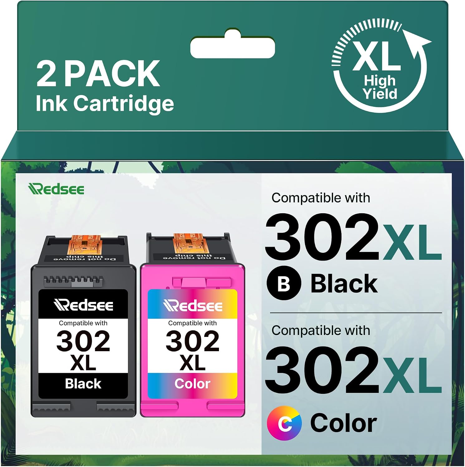 Redsee 302XL Cartuchos de Tinta Remanufacturado para HP 302 XL Negro y Color Cartucho de Tinta 302 Impresora Compatible para HP Envy 4524 4520 4527 DeskJet 3630 2130 OfficeJet 3831 3835 5230（2-Pack）