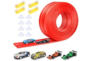 Flex Tracks16Ft for Dinosaur Transport Carrier Trucks Monsters Truck Car Toys,Flexible Race Car Ramp Track for Toddlers 3-8,Rolls Up Portable Racetrack for3 4 5 6 7 8 9 10 Year Old Boys