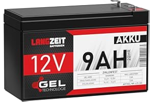 LANGZEIT BATTERIEN LANGZEIT Akku 12V 9Ah Gel Profi Blei-Akku extrem zyklenfest vorgeladen auslaufsicher ersetzt 7Ah 7,2Ah 7,5Ah