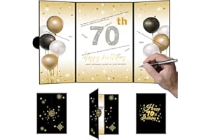 HOMANGA 70th Birthday Decorations for Men and Women, Big 70th Birthday Alternative Signature Guest Book, 70th Gifts for Men and Women, Black Gold 70 Years Party Decoration Supplies, About A4 Size