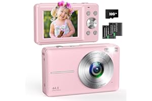 ZOSTUIC Macchina Fotografica Digitale con Scheda 32GB, 1080P Fotocamera Digitale 44MP Macchina Fotografica Compatta con Zoom Digitale 16X e 2 Batterie Per Bambini Adulto Principianti (Rosa)