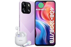 OSCAL Flat 1C Telephone Portable, 4GB+32GB/SD-1To, 6,52" IPS HD Écran, Smartphone Pas Cher Batterie 4700mAh, Android 13, Caméras 8MP+5MP, Smartphone Double SIM/Face ID/GPS/2Ans De Garantie - Violet