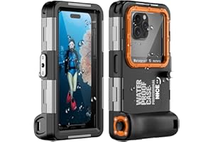 EZANMULL Unterwasser-Tauchgehäuse für iPhone 17/16/15/14/13/12/11 Pro Max/XR/XS/X & mehr, Professioneller Schutz [15m/50ft], wasserdichte Hülle für Schnorcheln, Surfen, Fotos & Videos (Schwarz-Orange)