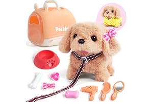 TONZE Chien Enfant Jouet Fille 2 3 4 5 Ans Chien Interactif Robot Set avec Mallette de Transport, Laisse et Cape Mignonne, Peluche Qui Marche et Aboie Jouet Enfant 2 3 4 Ans