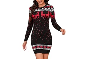 Irevial Vestido de Punto Mujer Navidad Vestido de Suéter Elegante Manga Larga de Cuello Redondo Jerseys Vestido Largo para Otoño Invierno