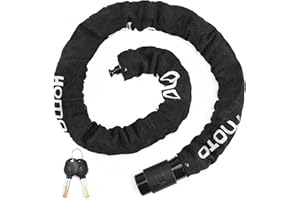HOMOTO Candado Para Bicicleta Con Llave, Candado Giratorio de 100cm Con Cubierta Impermeable, Candado de Cadena Para Cochecito de Motocicleta, Cadena de Acero de 6mm, 2 Llaves, Negro