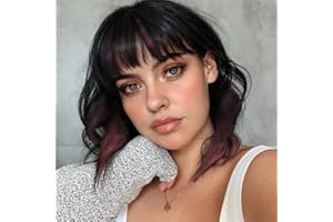 PARXITN Kurze Bob Perücke mit Pony Natürliches Schwarz Braun Mix Rot Synthetisches Haar Bunt Täglich Party Halloween Cosplay Gewellte Lockige Perücken für Frauen