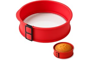 CHEFZOCO Molde repostería redondo, Molde para Bizcochos, Molde para Horno, Molde Tarta, Molde Pasteles, Soporta hasta 230ºC, Antiadherente, Desmontable, Diámetro interno 24 cm, Silicona, Rojo