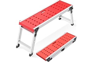 KINGRACK Folding Work Platform, Aluminium Step Ladder Platform Ladder with Anti-Slip Rubber Feet, Lightweight Stepladder with Safety Locks for Home, Office, Workshop and Garage - Maximum Load 150 kg